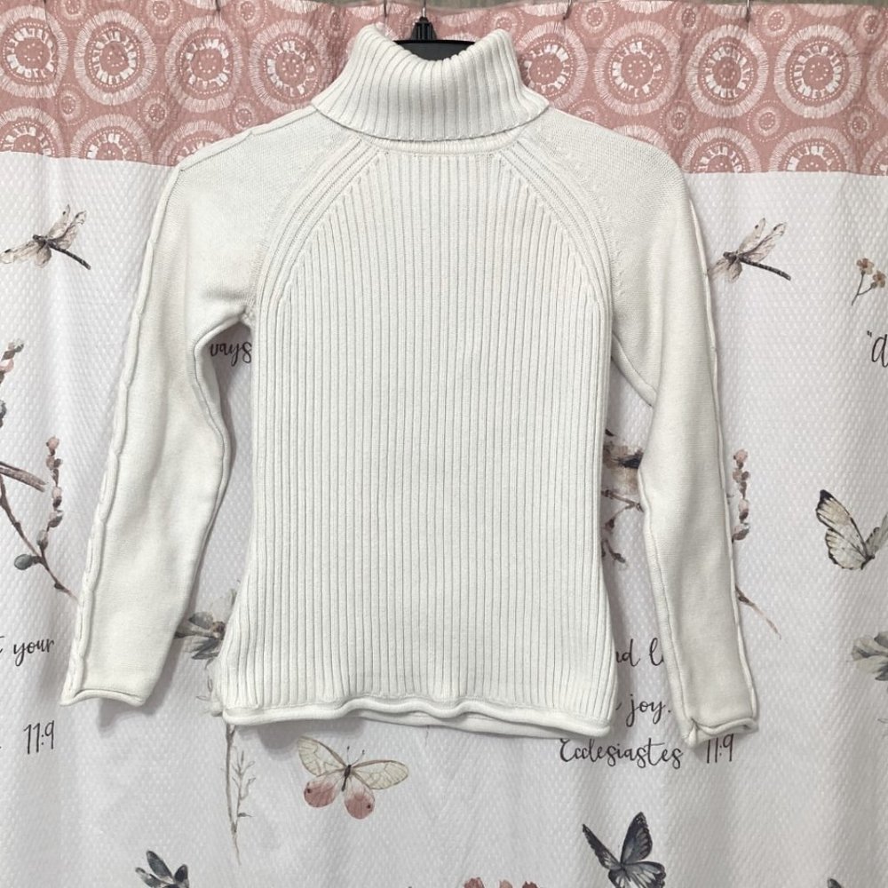 Style & Co. Womens Petite Ribbed Knit Turtleneck Sweater Ivory/White